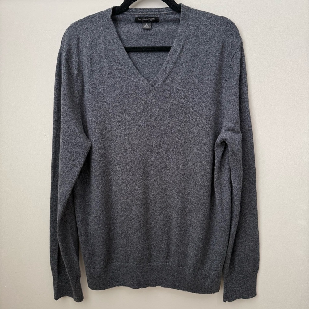 Banana Republic Luxury Blend V Neck Sweater Silk Cotton Cashmere Preppy Sz L